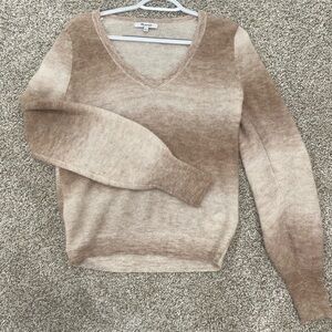 Madewell Women's V-Neck Sweater in Cream and Brown